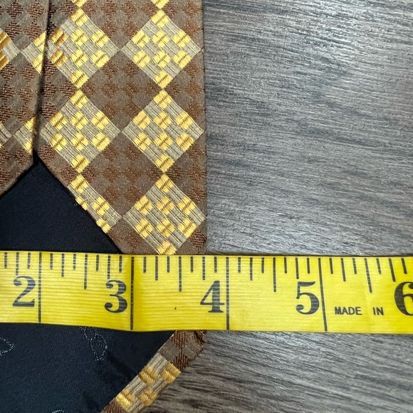 Carrot & Gibbs Gold & Brown Checkerboard Silk Tie - Picture 5 of 6